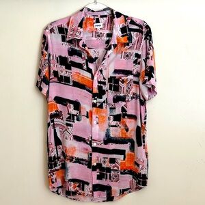 Fisher -  Men's Geometric Pink and Blue Button Down Shirt